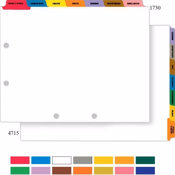 Preprinted color-coded chart dividers