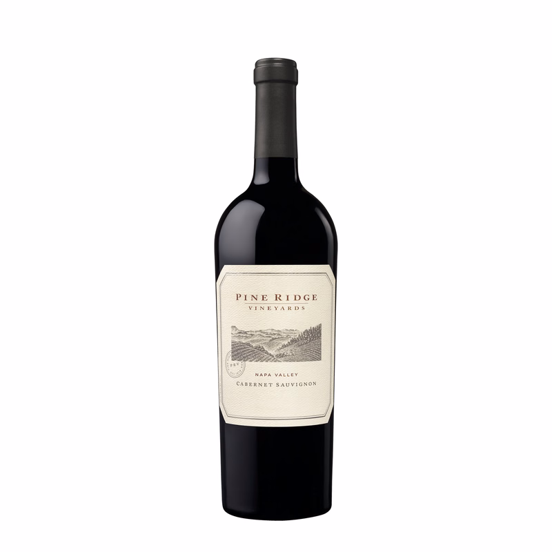 Etched Pine Ridge Cabernet Red Wine Bottle