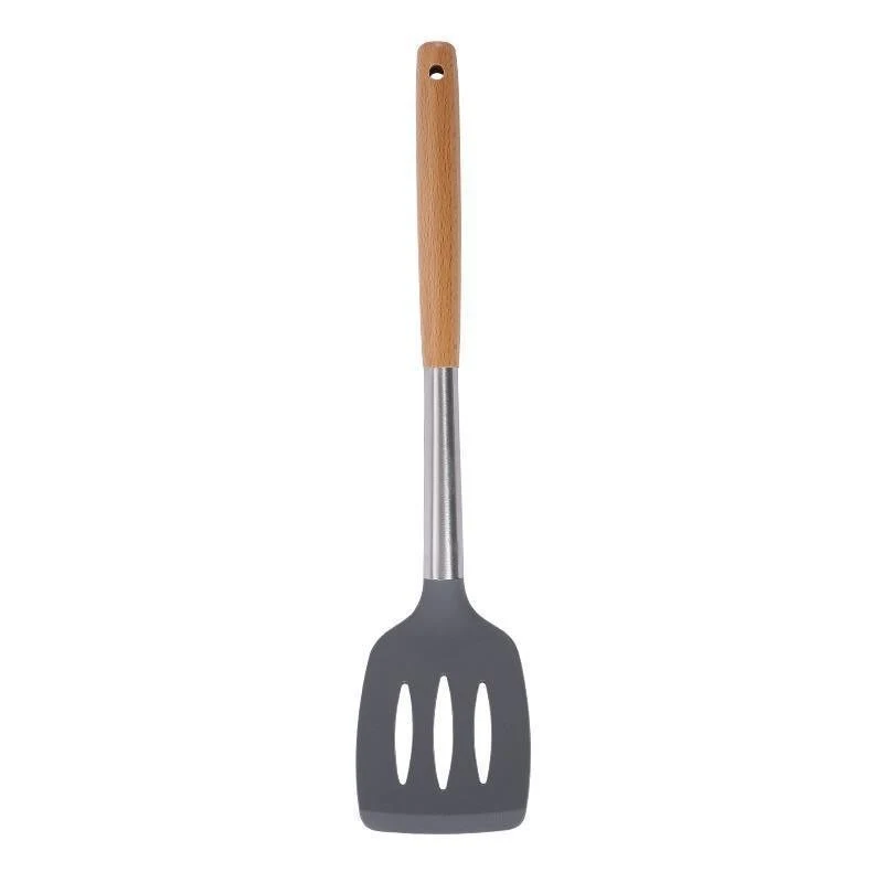 Slotted Silicone Turner Spatula Flipper w/ Wood Handle 1