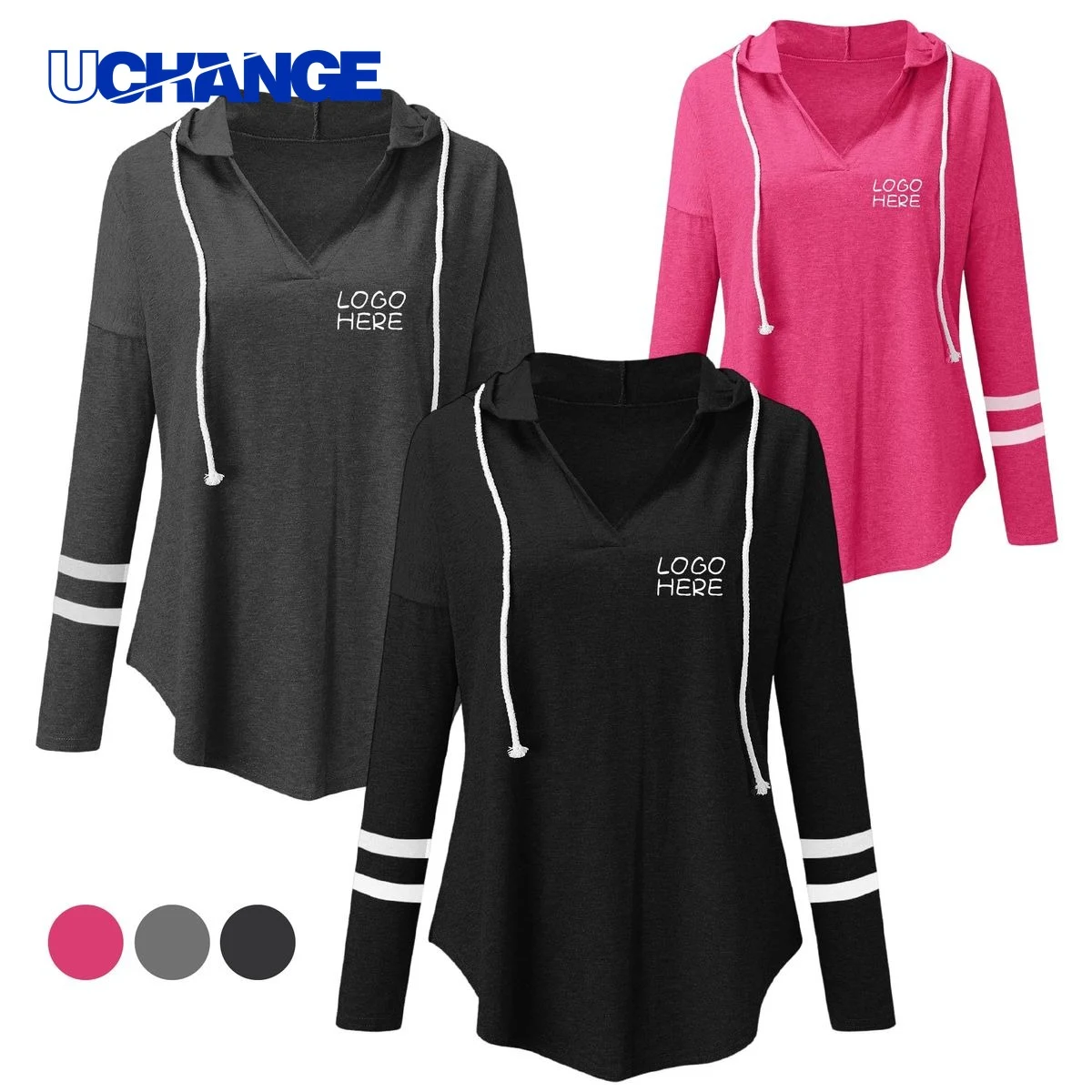 Women's Striped Hoodie Top, custom hoodie or sweatshirt with logo imprint 1