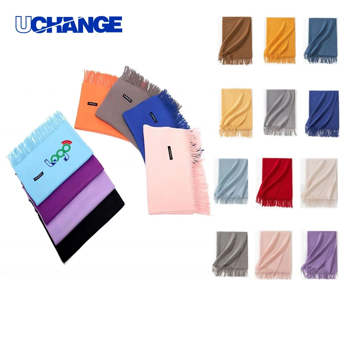 Oversize Cashmere Woven Scarf with Fringes 1
