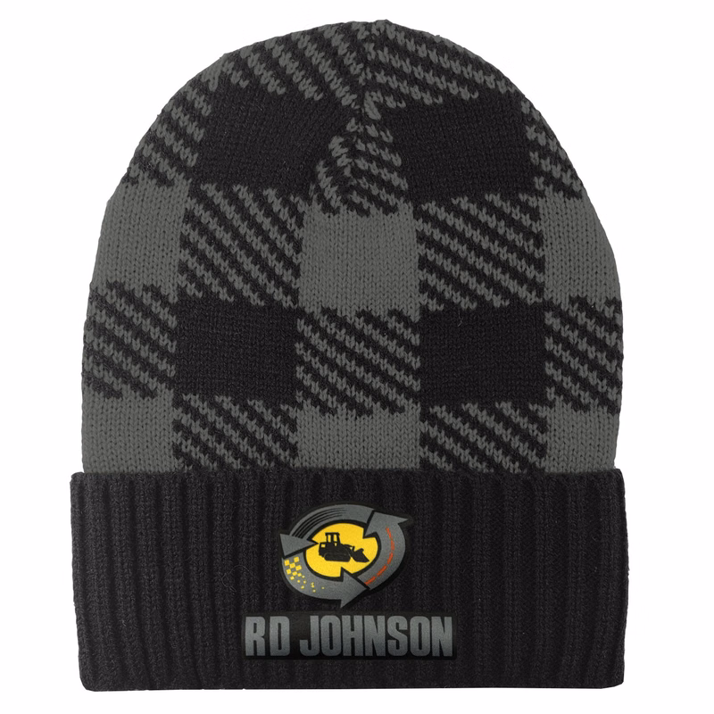 Buffalo Plaid Knit Rolled Beanie Cap