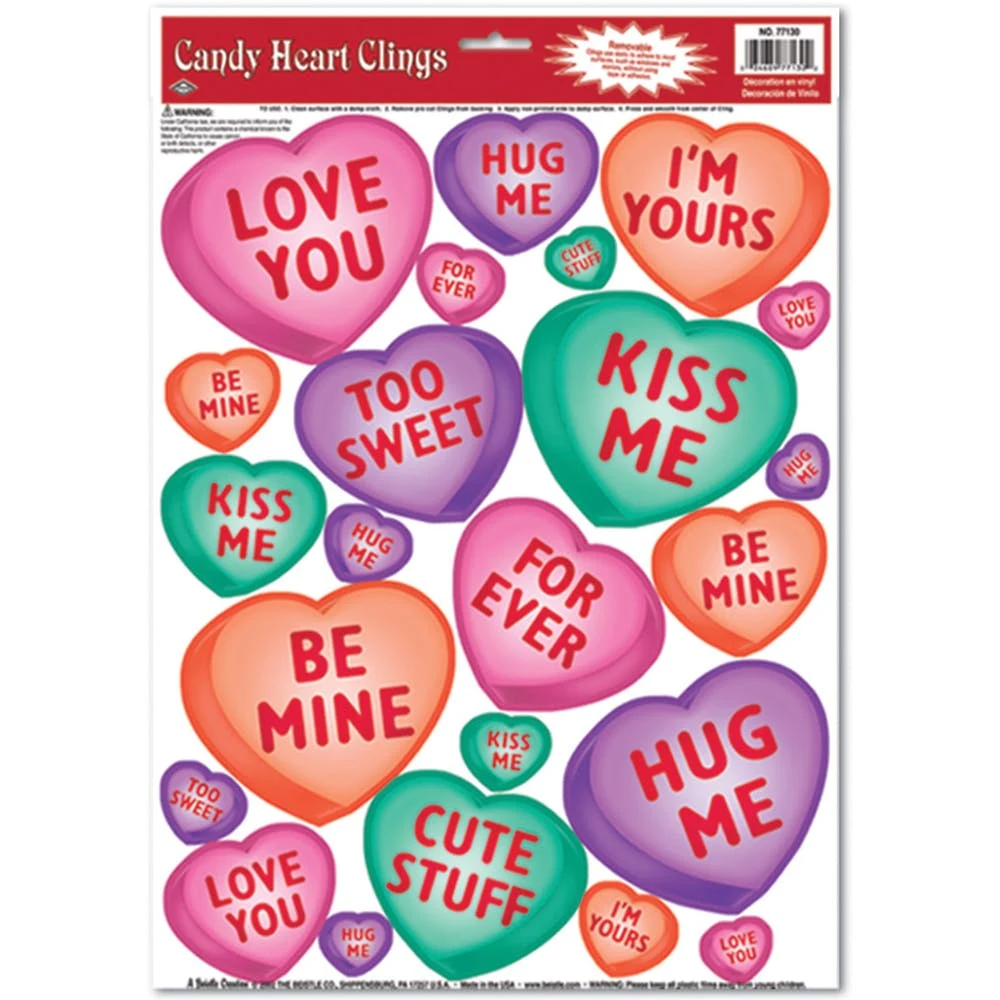 Candy Heart Clings - 23 Stickers Removable 1