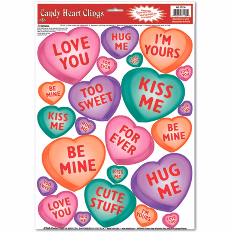 Candy Heart Clings - 23 Stickers Removable
