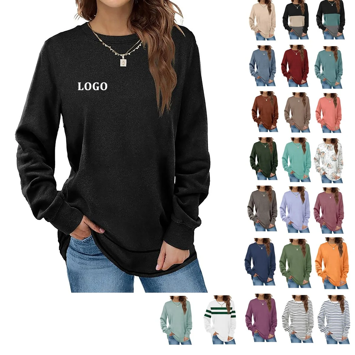 Women's Round Neck Long Sleeve Shirt 1