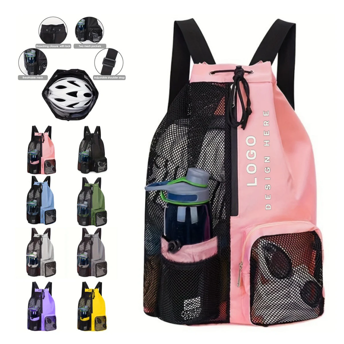 Beach Mesh Drawstring Swim Backpack 1