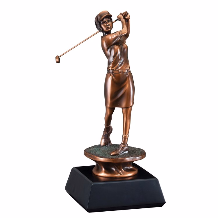 Golf Swing - Female Electroplated Resin Sculpture, 14"