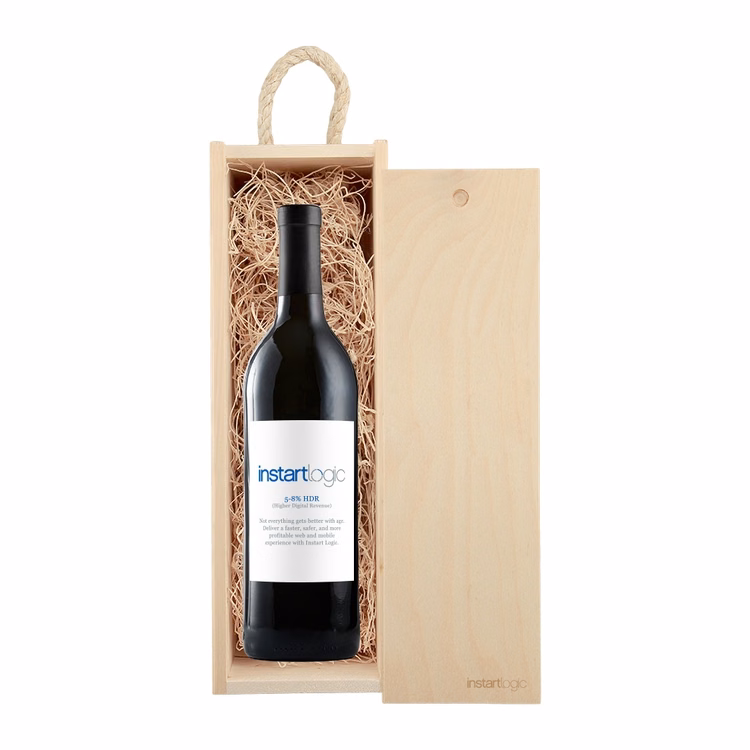 Rustic Laser-Engraved Wood Box with Full-Color Custom Labeled Wine