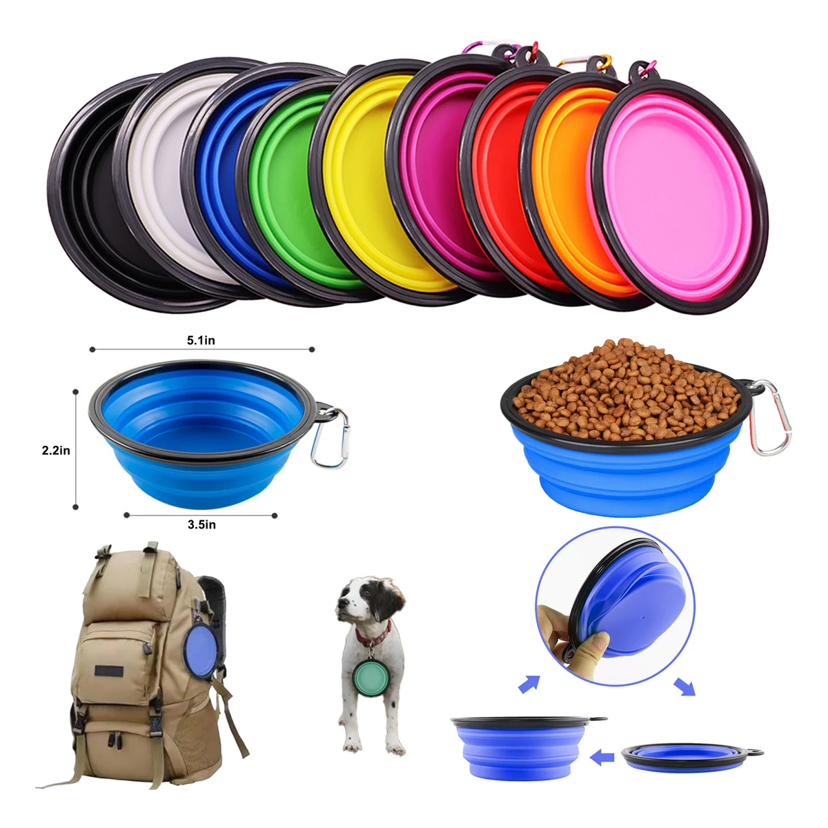 12 OZ Collapsible Pet Bowl With Carabiner 1