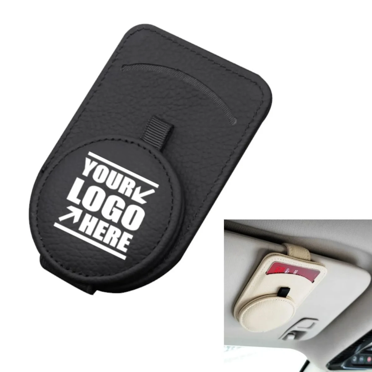 Full Grain Leather Sunglasses Clip ETC Card Holder for Car 1