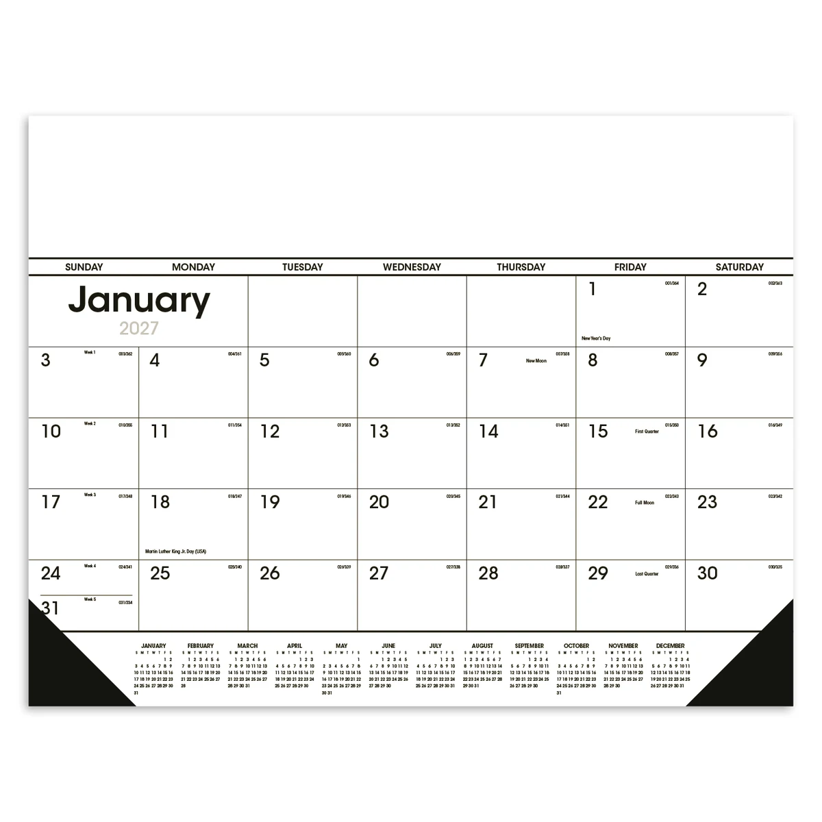 Triumph® Calendars Black & White Desk Pad with Vinyl Corners 1
