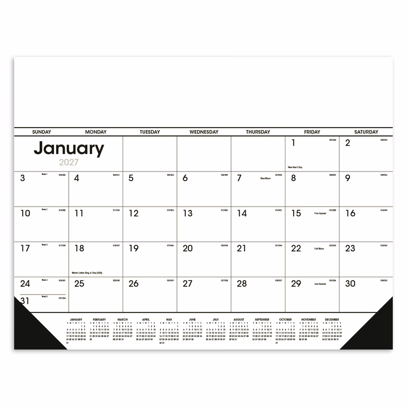 Triumph® Calendars Black & White Desk Pad with Vinyl Corners