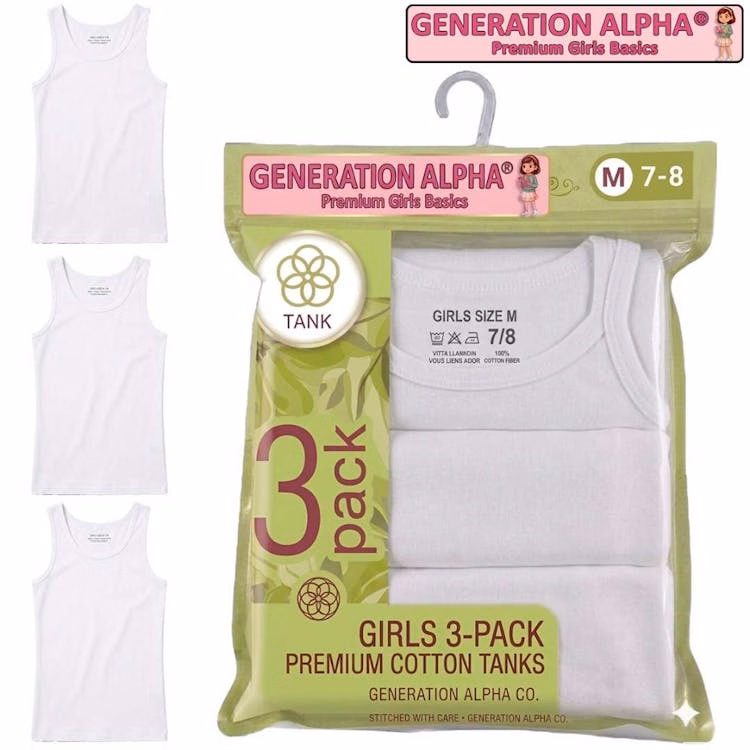 Girls' Tank Tops - 3 Pack Size S-XL