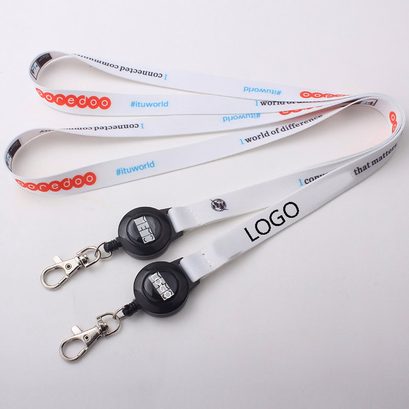 Custom Polyester ID Lanyard w/Retractable Clasp