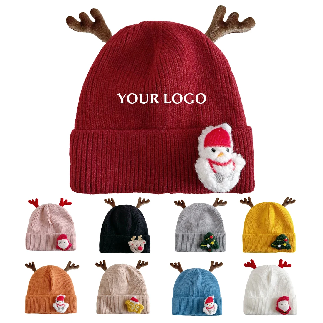 Antler Knitted Beanie Hat With Christmas 3D Doll 1