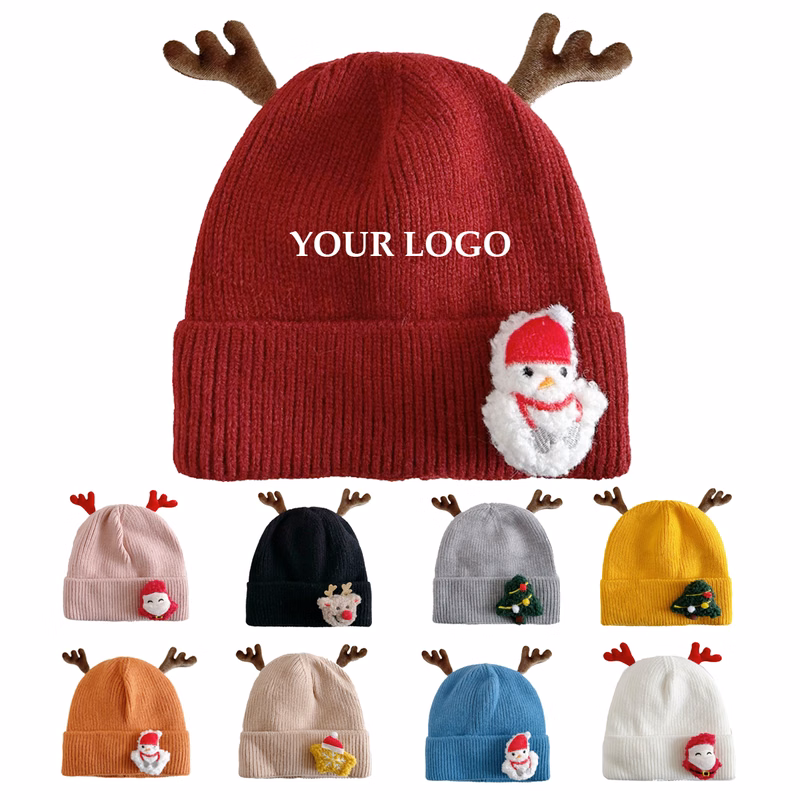 Antler Knitted Beanie Hat With Christmas 3D Doll