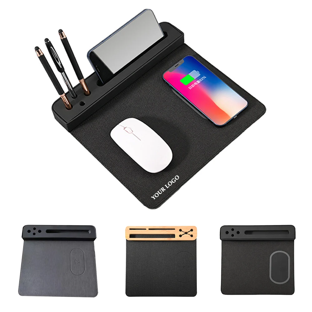 Pu Mouse Pad With Wireless Charging Pen Holder 1