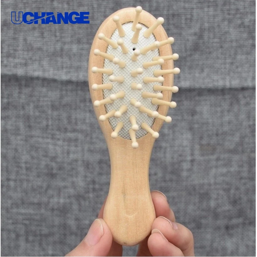 Small Wooden Bamboo Massaging Hairbrush for Travel 1