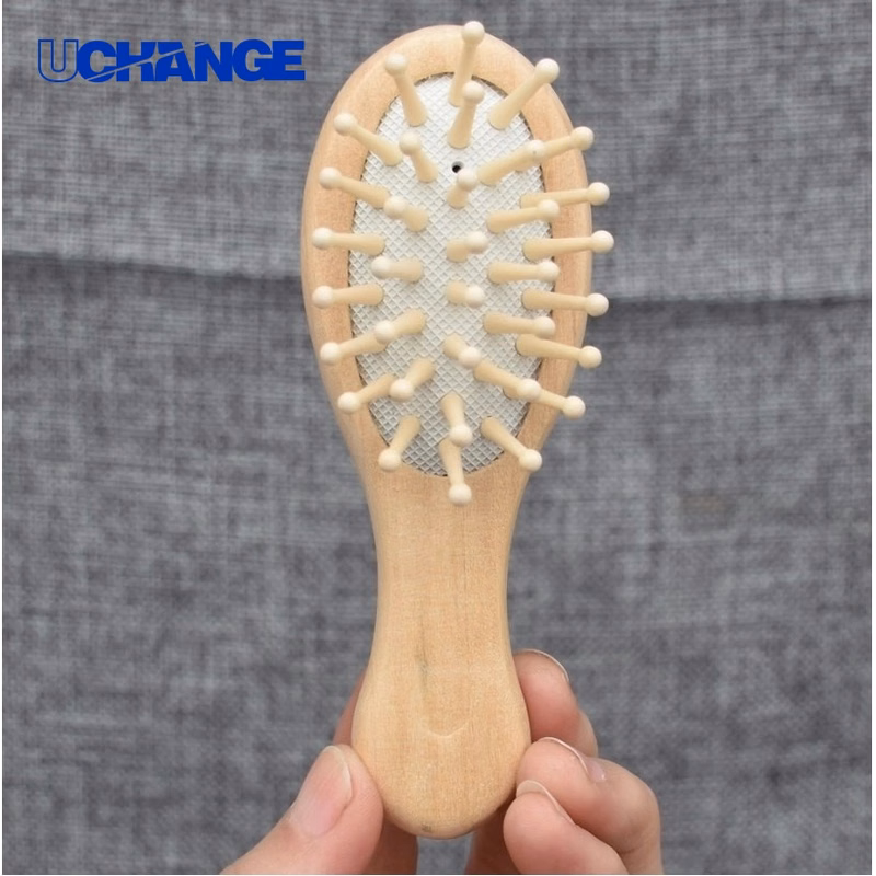 Small Wooden Bamboo Massaging Hairbrush for Travel
