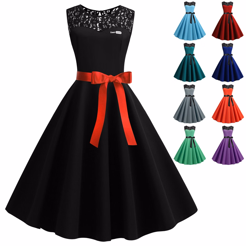 Polyester Retro Sleeveless Lace Patchwork Dress