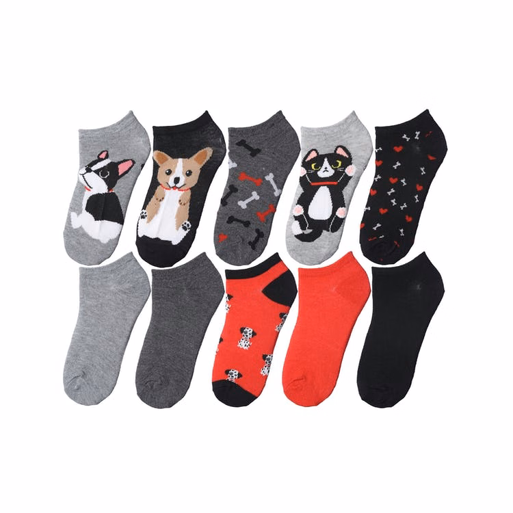 Girls' Ankle Socks - 10 Pack Cats & Dogs Size 6-8