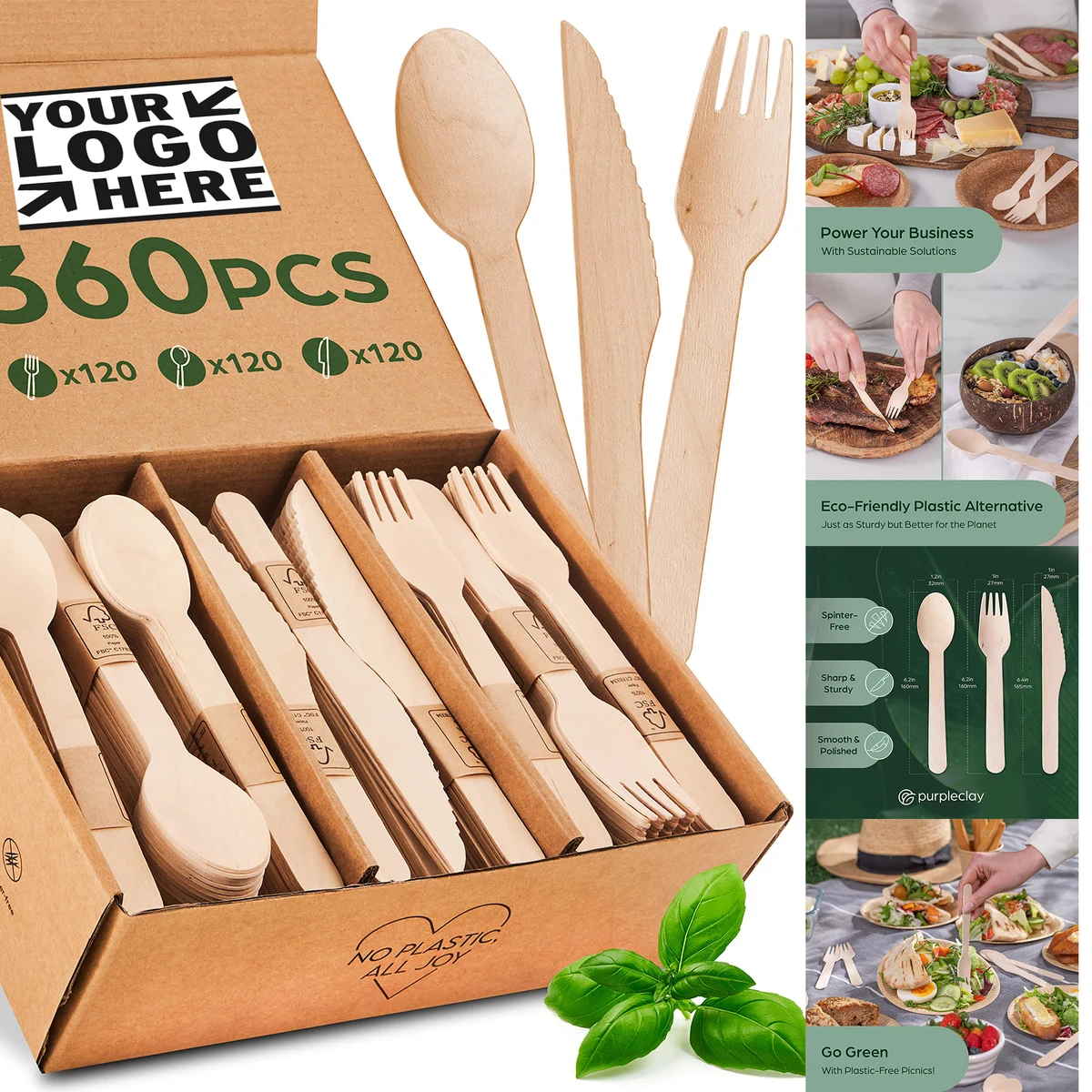 Wooden Compostable Utensils Set - 360 Pieces 1