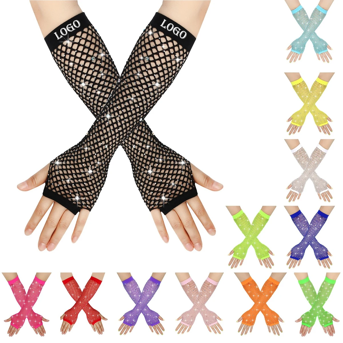 Rhinestone Fish Net Gloves 1