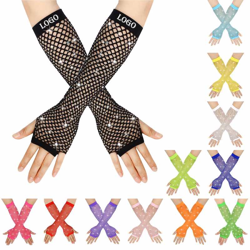 Rhinestone Fish Net Gloves