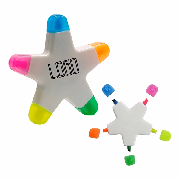 Custom Star Shaped 5 Color Highlighter Pen — Back-to-School Writing Marker