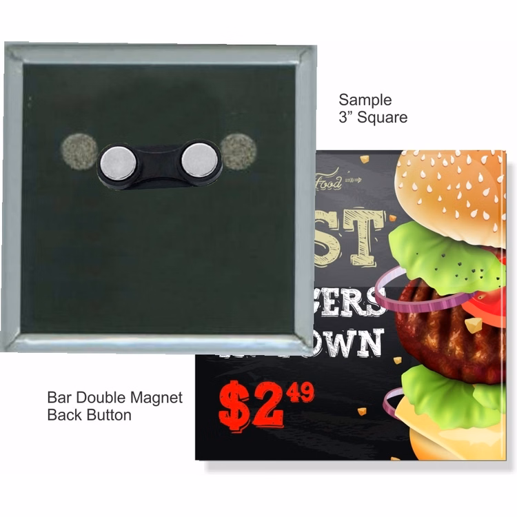 Bar Double Magnet 3 Inch Square Button