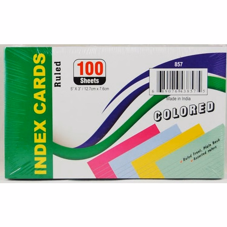 3" x 5" Ruled Index Cards - 4 Colors 100 Sheets