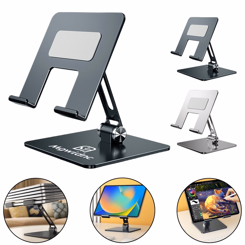 Aluminum Tablet Stand- Foldable Desktop Holder with Non-Slip Silicone for Phones