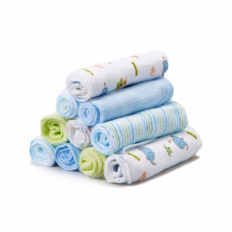 Terry Baby Washcloths - Blue Elephant 10 Pack