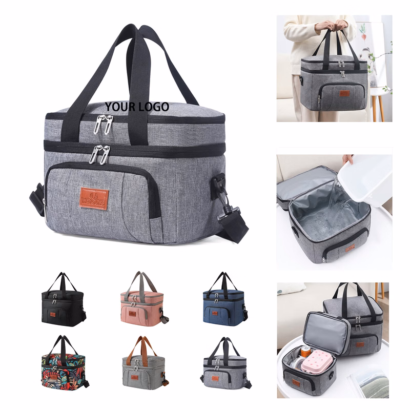 Insulated Dual Compartment Lunch Tote 9.2" Length X 7.4" Width X 8.2" Height