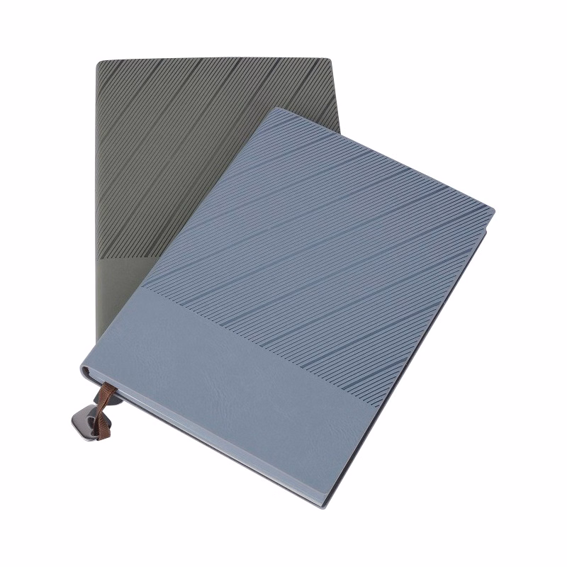 A5 Diagonal Textured Soft PU Cover Notebook W/ Metal Bookmark