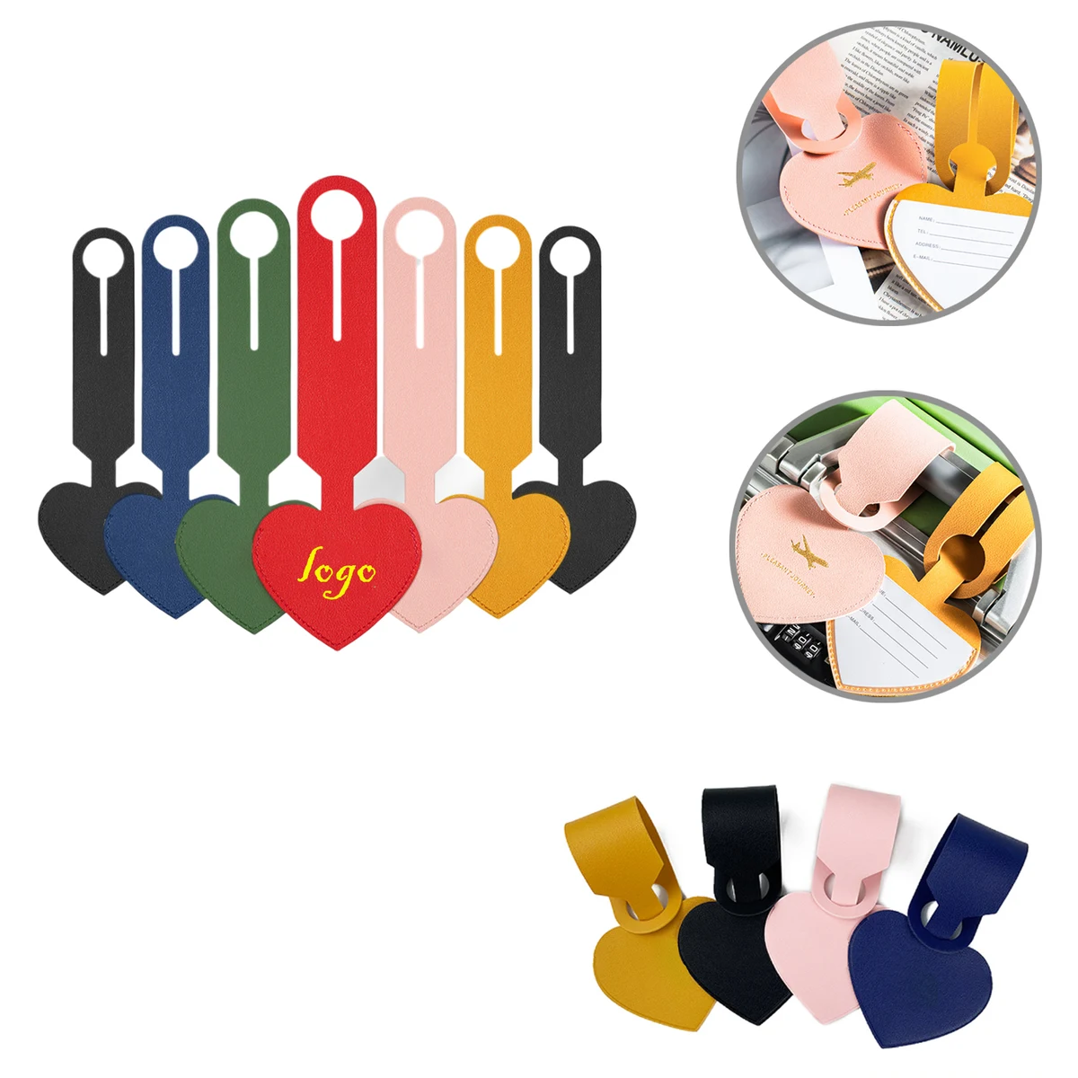 MOQ50 Heart shaped Business PU Leather Luggage Tag Holder 1