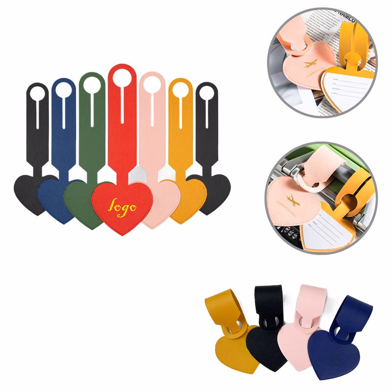MOQ50 Heart shaped Business PU Leather Luggage Tag Holder