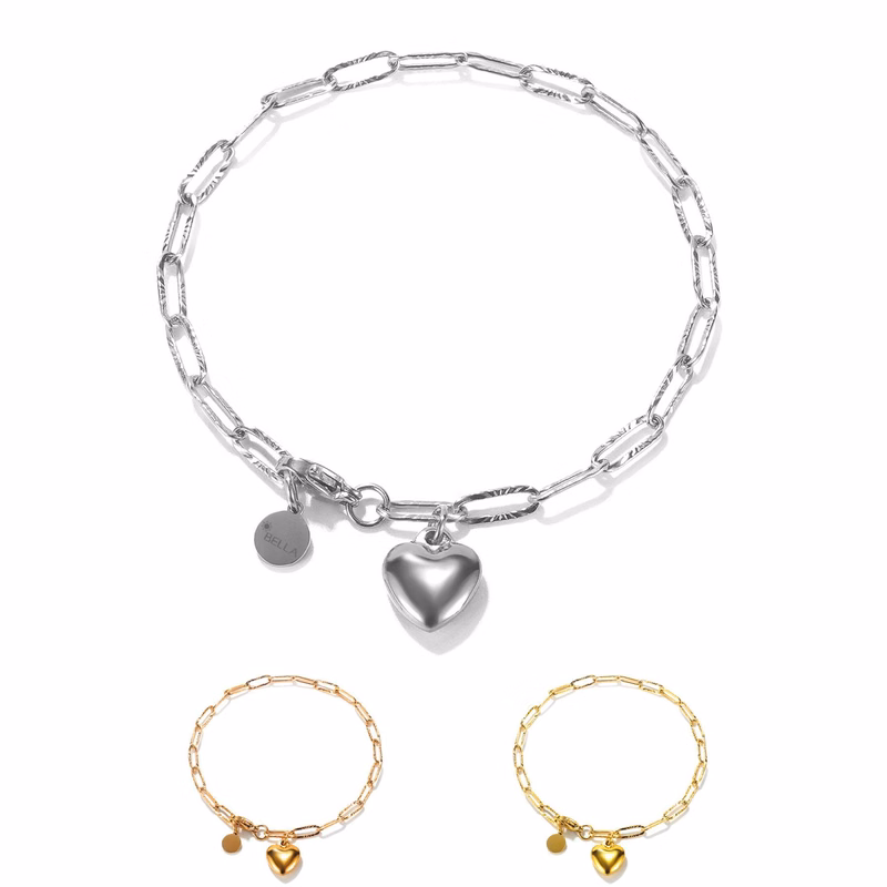 Heart Circle Pendant Stainless Steel Bracelet
