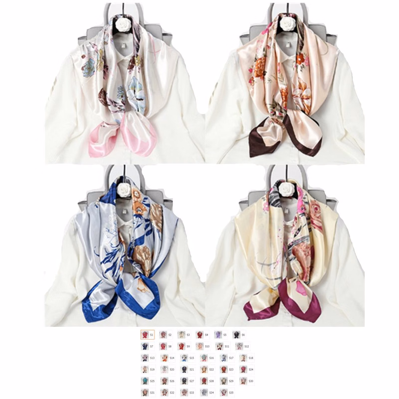 Lady's Satin Floral Printing Square Shawl