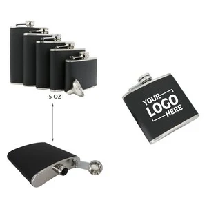 5oz PU Leather Stainless Steel Flask With Tightly Sealed Cap, custom water bottle with logo imprint 1