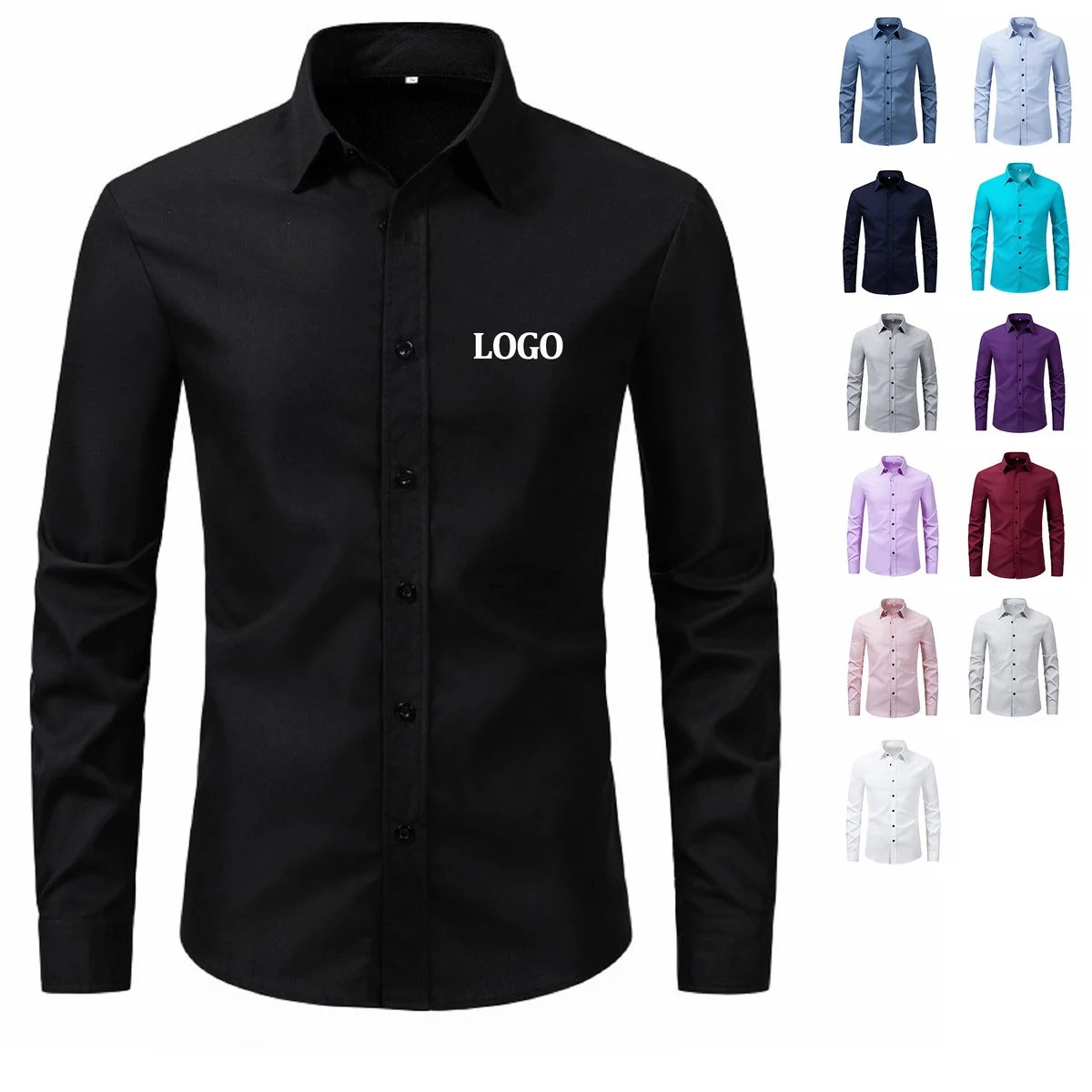 Men's Long Sleeve Button Up Shirts Solid Slim Fit 1