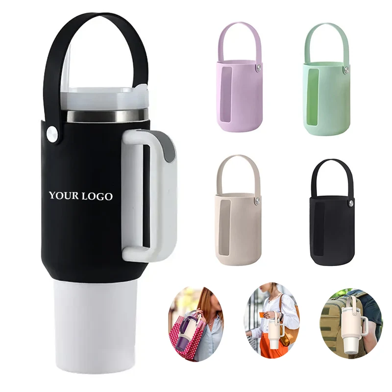 40 OZ Silicone Water Bottle Sleeve with Handle, custom koozie with logo imprint 1