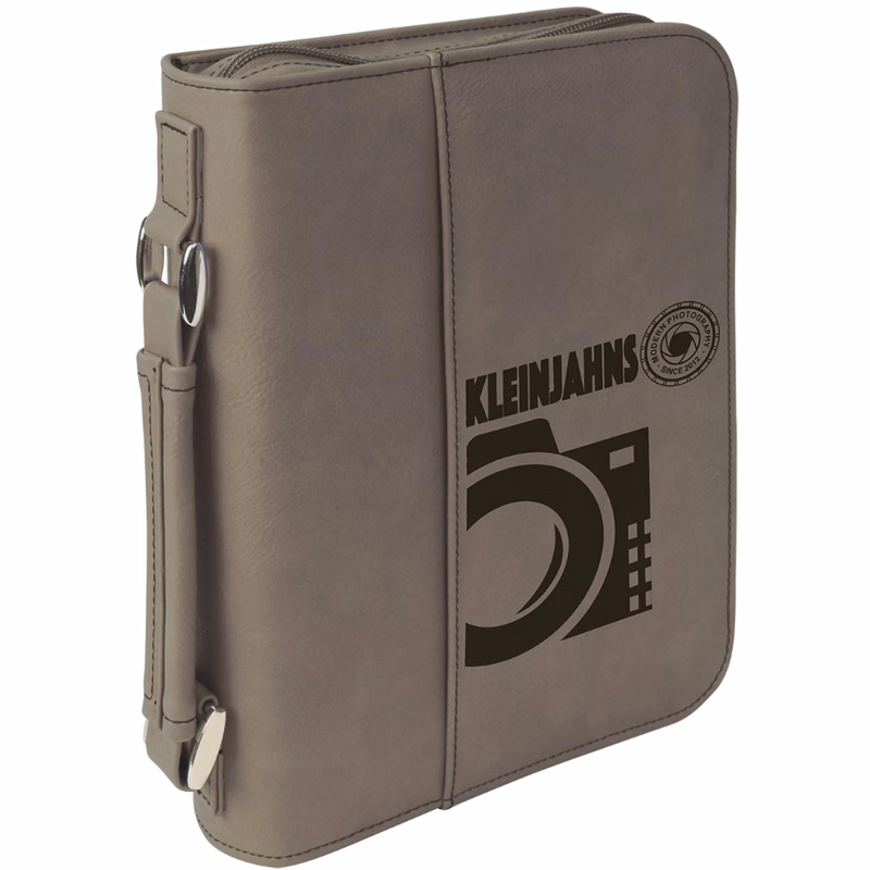 6 3/4" x 9 1/4" Gray Leatherette Book/Bible Cover with Handle & Zipper