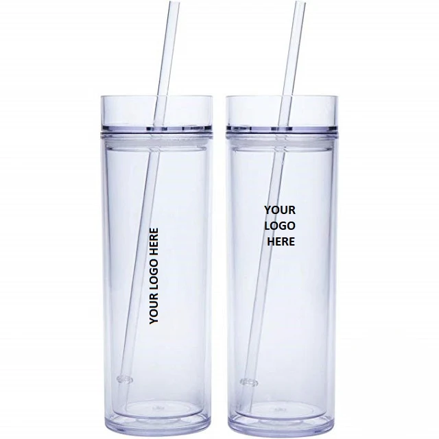 Double Wall Acrylic Tumbler w/ Lid & Straw 16 oz 1