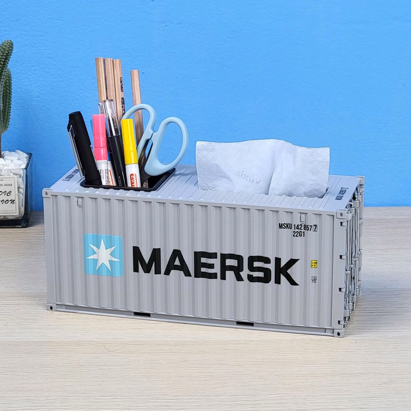 Shipping Container Shaped Tissue Box with Pen Holder