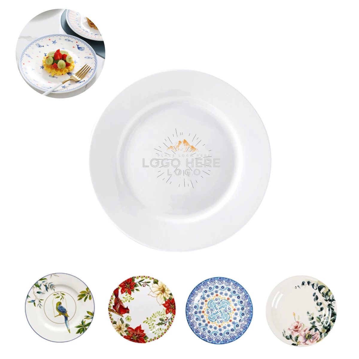 12" Ceramic Dinner Plate-Decal Printing 1
