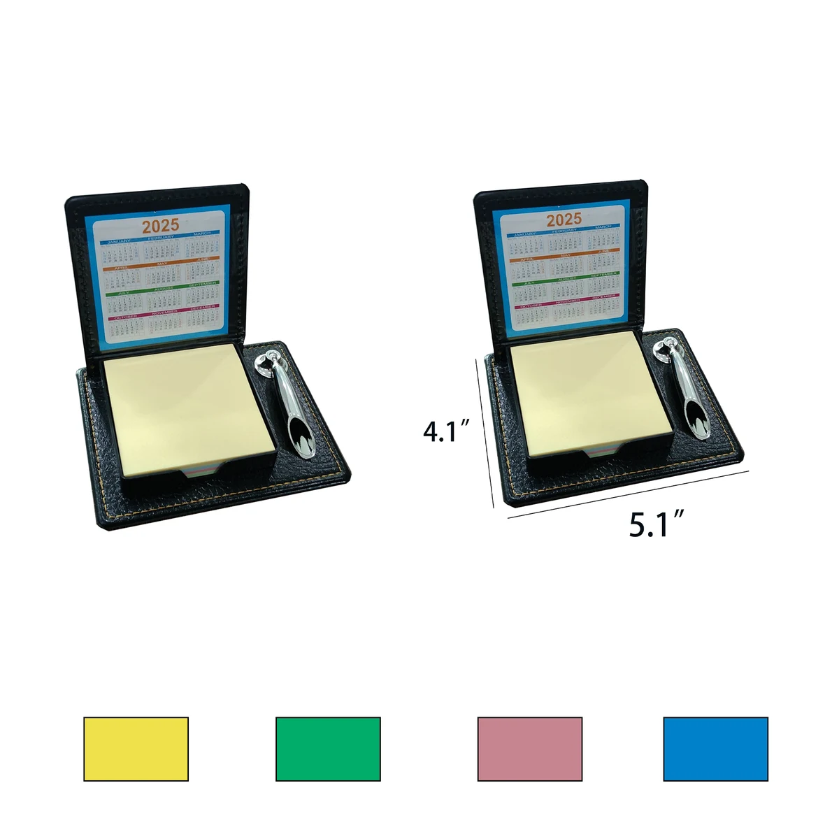 Flip-Top Leatherette Calendar Box With Sticky Note Paper And Pen Holder 1