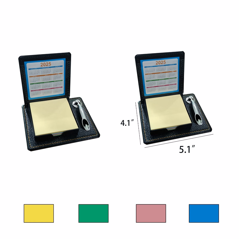 Flip-Top Leatherette Calendar Box With Sticky Note Paper And Pen Holder