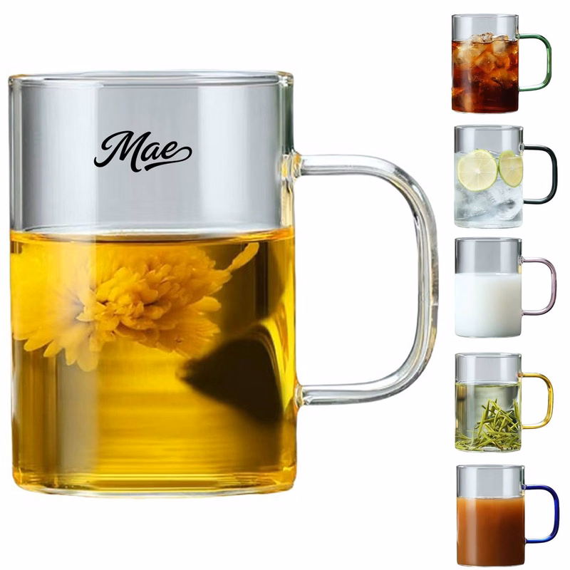 12oz Colorful Handle Heatproof Glass Mug