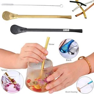 Reusable Stainless Steel Straws With Strainer Spoon Set 1